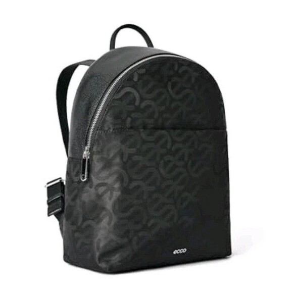 ECCO Backpack Medium Round Black Jacquard Wave Leather - Picture 2 of 3